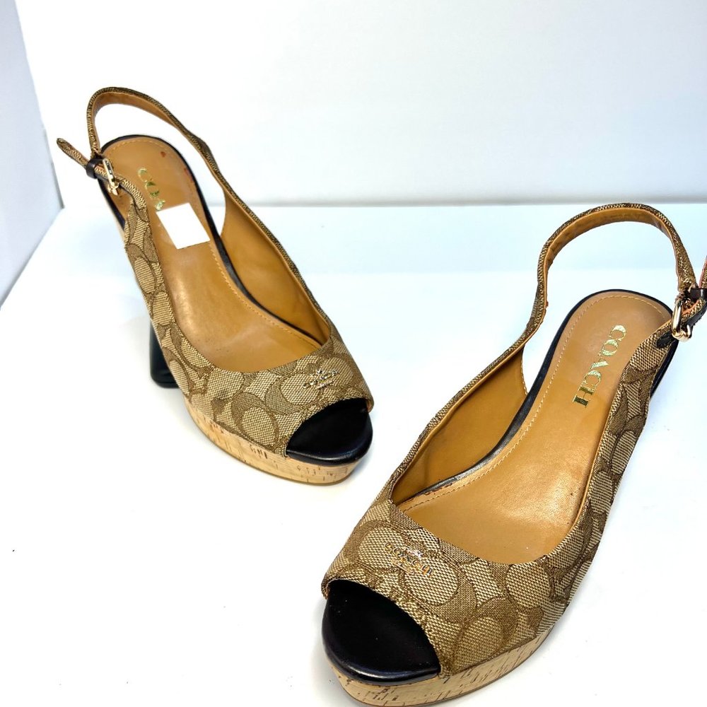 Coach Ferry Wedge Sig Jacquard Monogram Khaki Chestnut Shoes